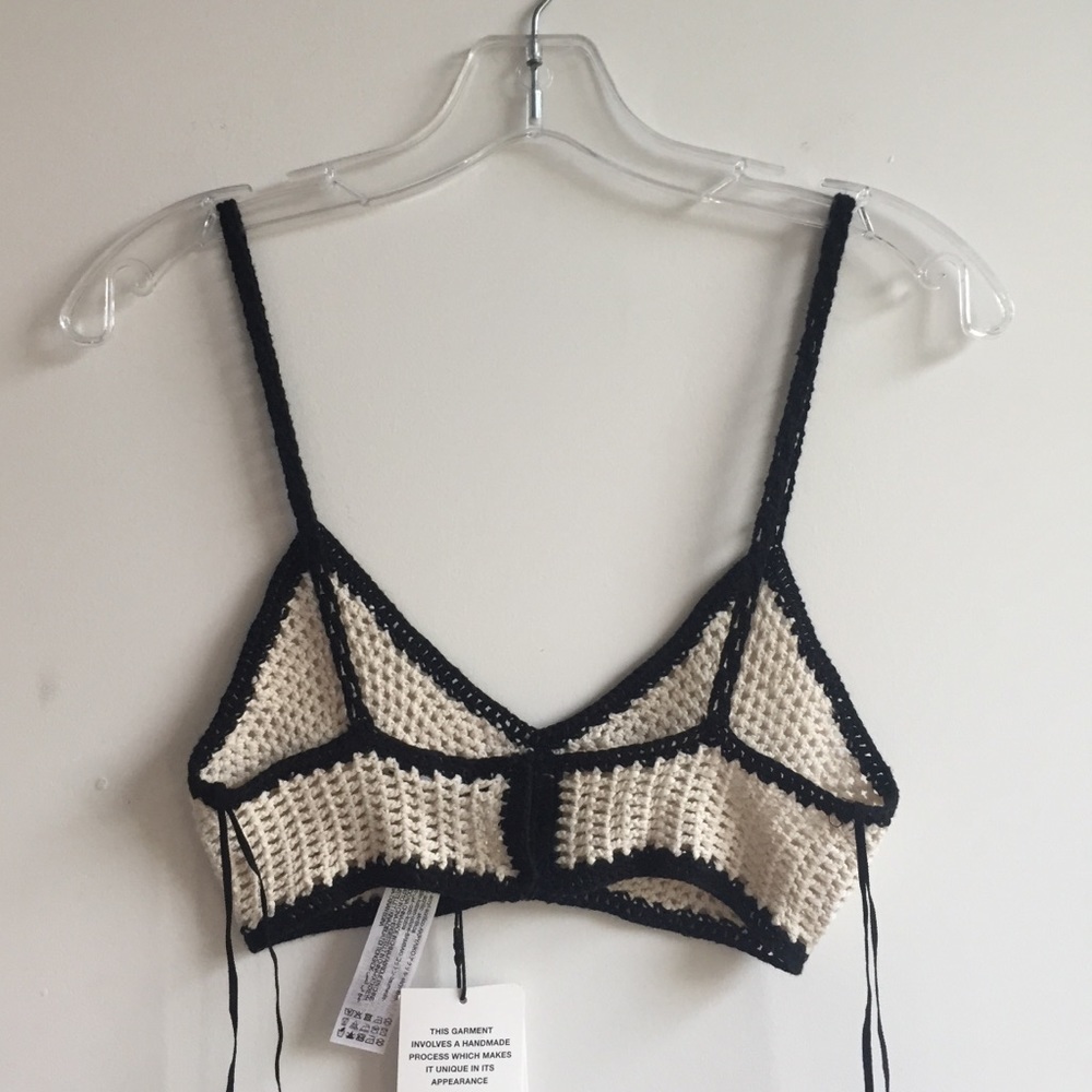 Zara cream black trim crochet knit bralette top - Picture 3 of 9